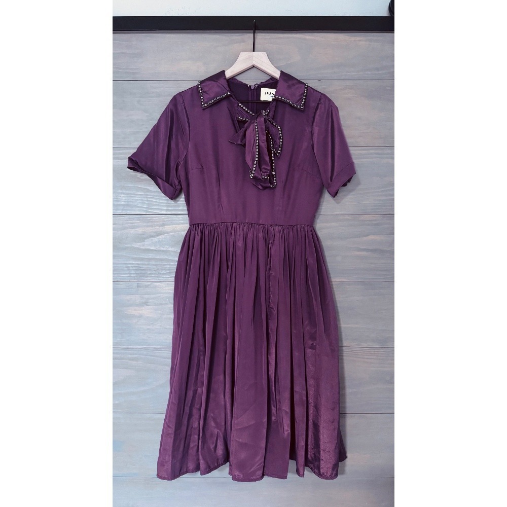 JessaKae Dress Embellished Studded Beads Silky Brown Pin Up Size Small